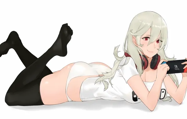 Picture girl, sexy, lingerie, ass, cleavage, panties, thighhighs, long hair