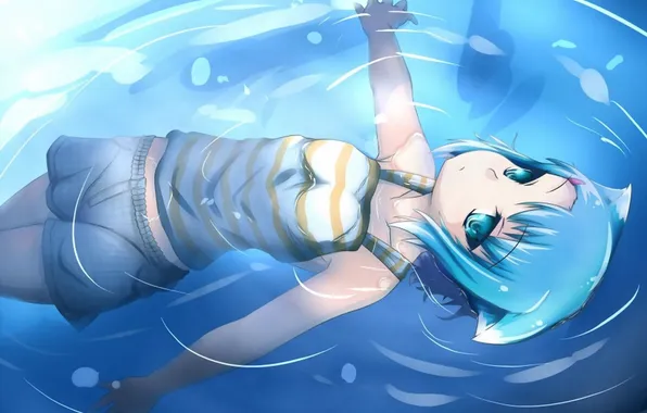 Water, girl, anime, art, ears, ast exception