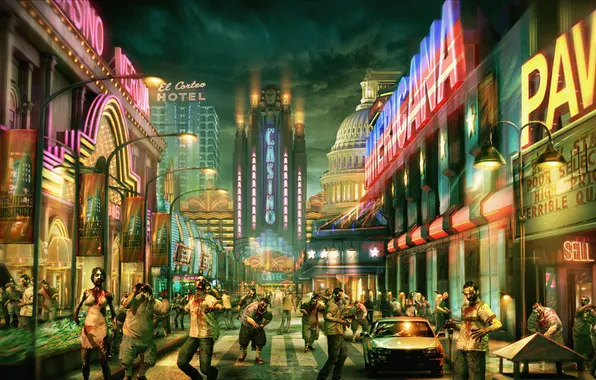 Picture machine, the city, lights, skyscrapers, zombies, casino, street, dead