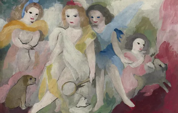 Modern, Marie Laurencin, two dogs, Four girls.