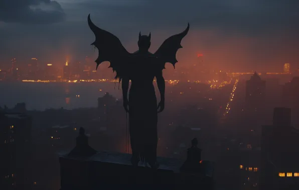 Home, Being, The city, Monster, Wings, The demon, Horns, Digital art