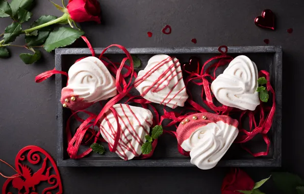Box, heart, rose, Valentine's day, meringue, Iryna Melnyk
