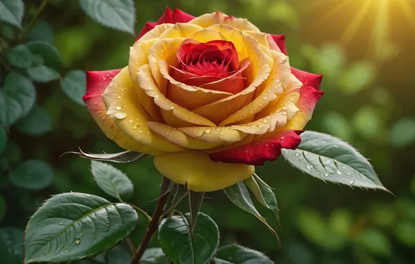 Flower, rose, yellow, red, red-yellow, AI art, neural network