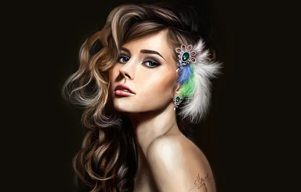 Picture look, decoration, figure, portrait, feathers, makeup, art, hairstyle