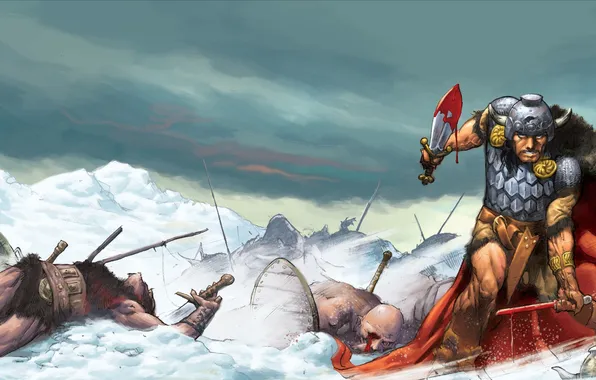 Winter, Snow, People, Blood, Corpses, Warrior, Weapons, Battle