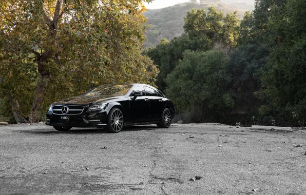 Black, Mercedes Benz, Mercedes, CLS550, sidefront