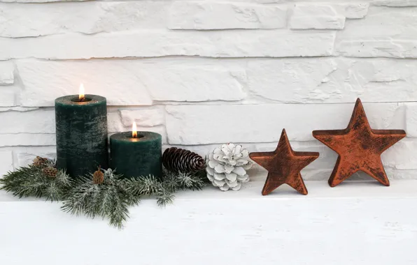 Candles, New Year, Christmas, stars, merry christmas, decoration, xmas, holiday celebration