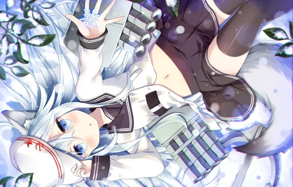 Picture girl, snow, lies, ears, anime, art, ponytail, kantai collection