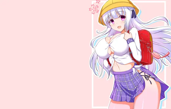 Girl, sexy, cleavage, blouse, pink hair, long hair, boobs, anime