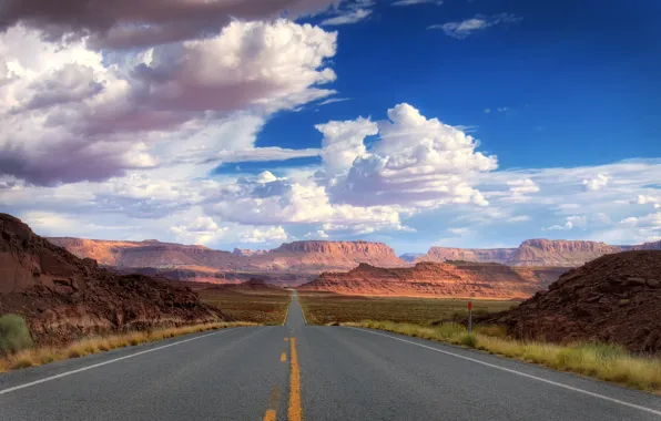 Road, the sky, asphalt, mountains, nature, the way, rock, strip