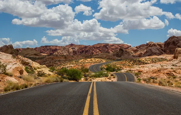 Road, the sky, freedom, clouds, landscape, mountains, nature, the steppe