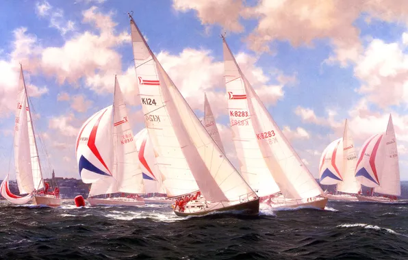 Sea, wave, the sky, clouds, picture, yacht, regatta, J. Steven Dew