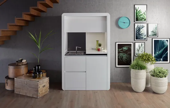 Flowers, crane, pictures, chest, Kitchens CGI