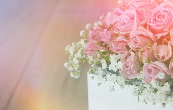 Picture flowers, box, gift, roses, bouquet, pink