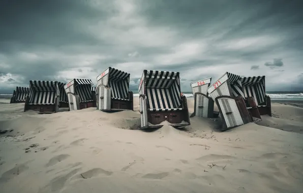 Sea, beach, shore, chairs