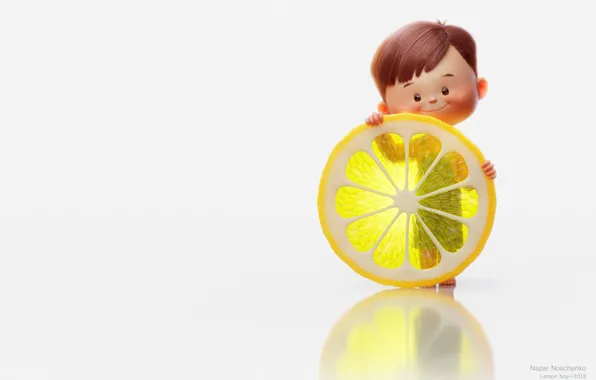 Picture rendering, mood, lemon, boy, art, children's, Nazar Noschenko, Lemon boy