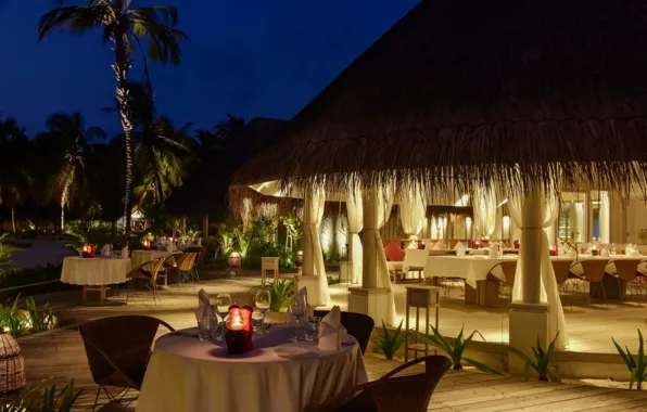 Palm trees, the ocean, club, the evening, bar, candles, restaurant, The Maldives