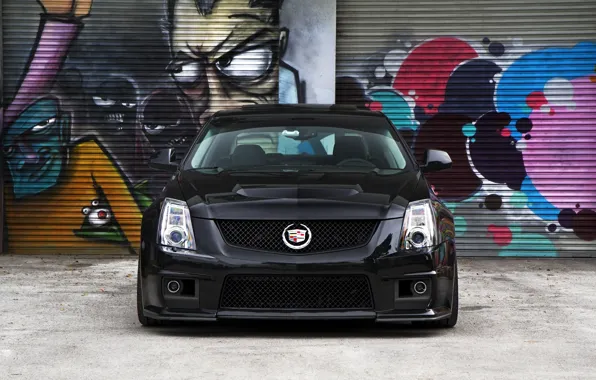 Picture black, Cadillac, before, grafiti, black, CTS-V, Cadillac