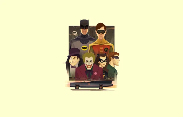 Minimalism, Art, Batman, Joker, Robin, Retro, Penguin, Batman 60s