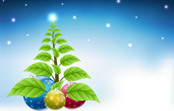 Picture leaves, drops, snow, holiday, balls, graphics, new year, Christmas