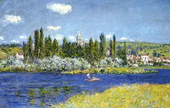 Landscape, river, boat, picture, Claude Monet, Vétheuil