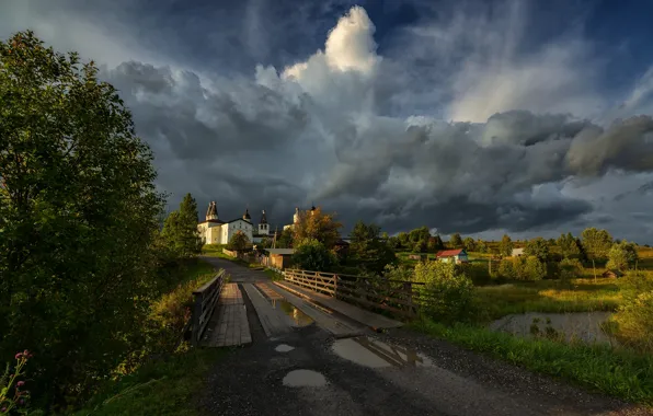 Picture landscape, clouds, bridge, nature, the evening, the monastery, Maxim Evdokimov