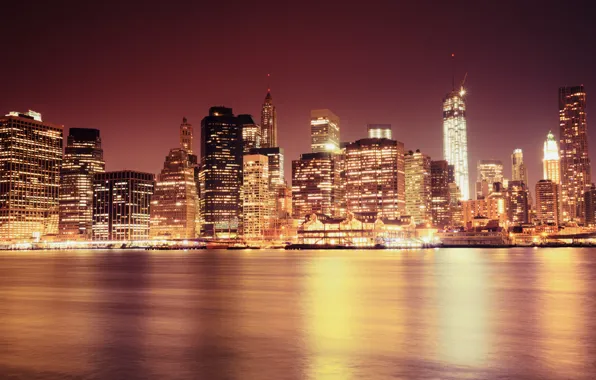 Picture light, the city, lights, Strait, building, home, New York, skyscrapers