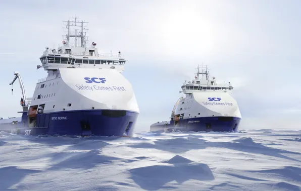 Winter, Ice, Court, The ship, Arctic, Rendering, Vessel, SCF