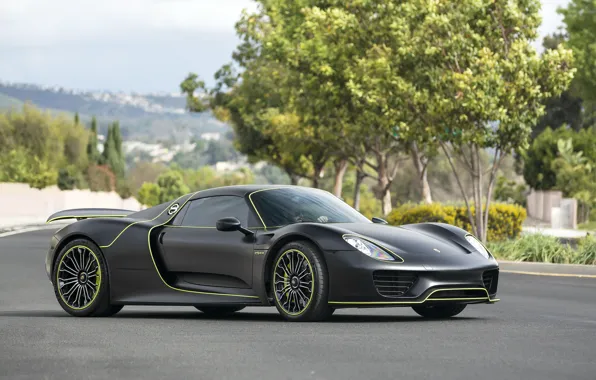 Porsche, black, Spyder, 918, matte