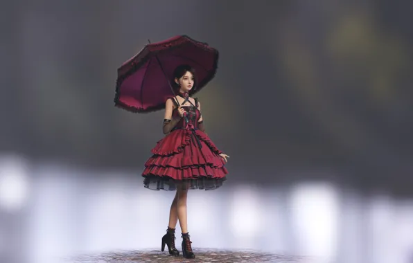 Picture girl, rendering, background, umbrella, art, yapoka