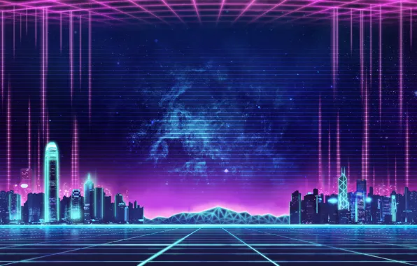Picture Music, The city, Background, City, 80s, Neon, 80's, Synth