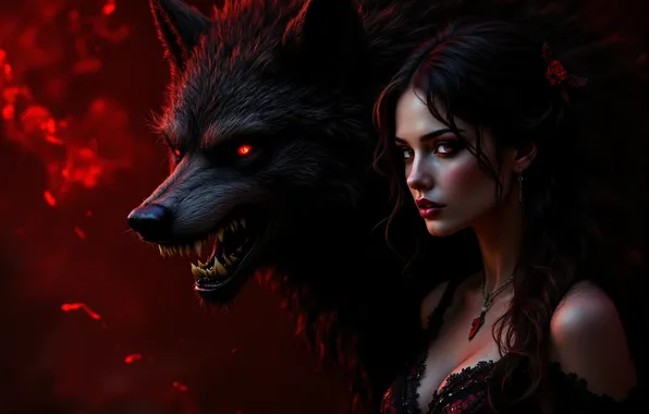 Look, girl, wolf, fantasy, image, Princess, AI art, neural network