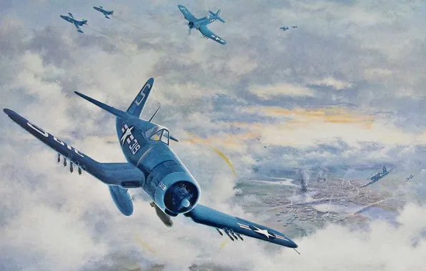 Picture aircraft, war, corsair, airplane, aviation, dogfight, corea war