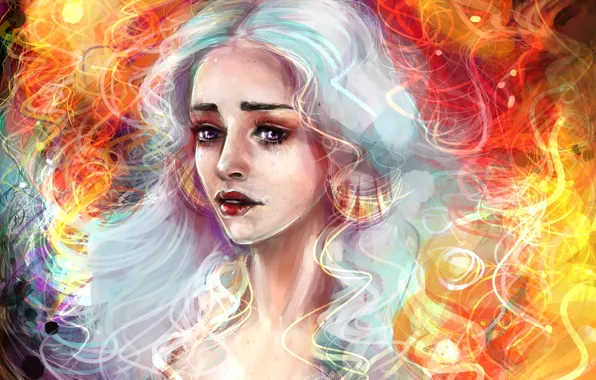 Picture girl, fire, flame, hair, art