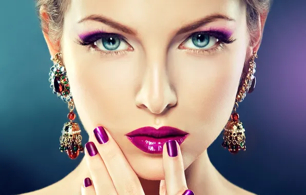 Look, girl, earrings, makeup, blue-eyed