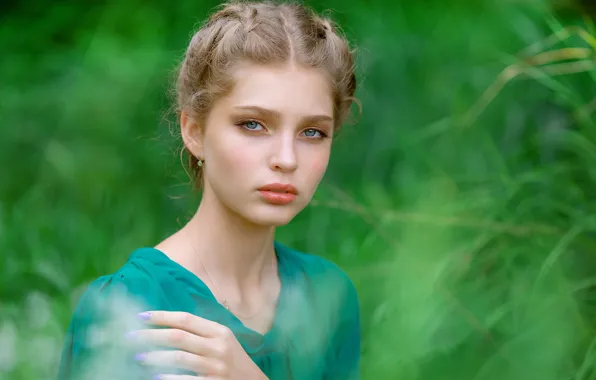 Look, girl, face, portrait, blouse, bokeh