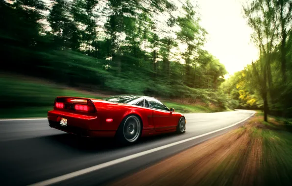 Picture car, red, honda, in motion, nsx