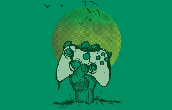 The moon, hand, minimalism, zombies, joystick, moon, zombie, minimalism