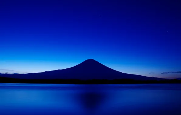 The sky, stars, lake, Japan, mount Fuji