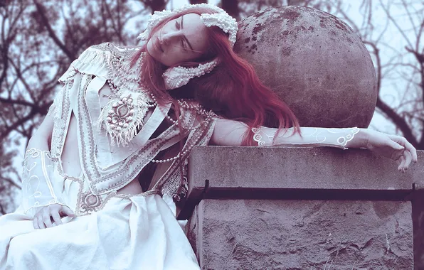 Girl, trees, reverie, redhead