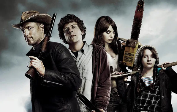 Emma Stone, Jesse Eisenberg, Woody Harrelson, Abigail Breslin, Zombieland, Welcome to Zombilend