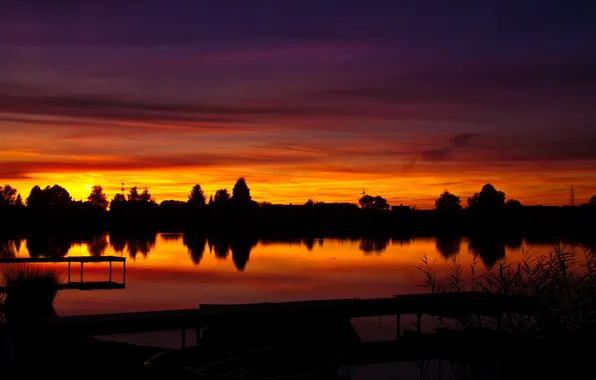 The sky, sunset, lake, shadows