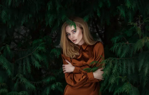 Picture look, girl, branches, dress, blonde, Maxim Yemelyanov, Maxim Emelyanov