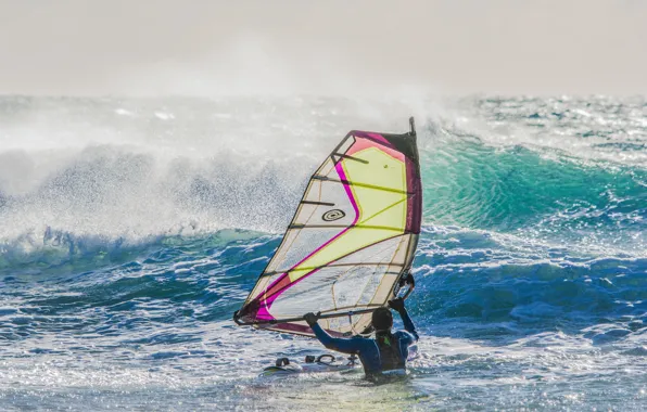 Picture sea, wave, the wind, Board, sail, Windsurfing
