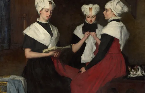 Picture oil, portrait, picture, canvas, 1885, Therese Schwartze, Three girls from the Amsterdam orphanage, Teresa Schwartz