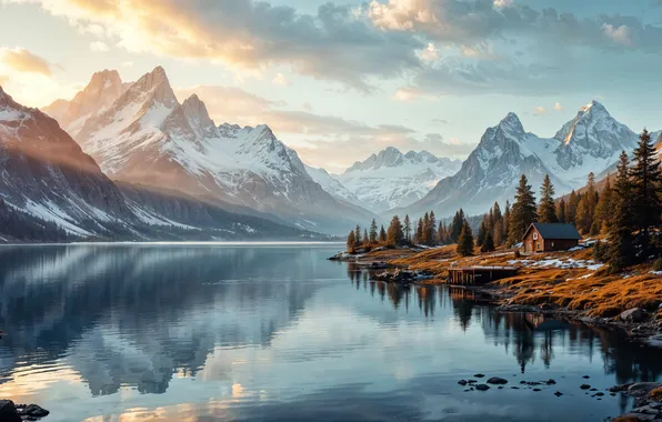 Picture winter, snow, mountains, nature, river, landscape, winter, snowy