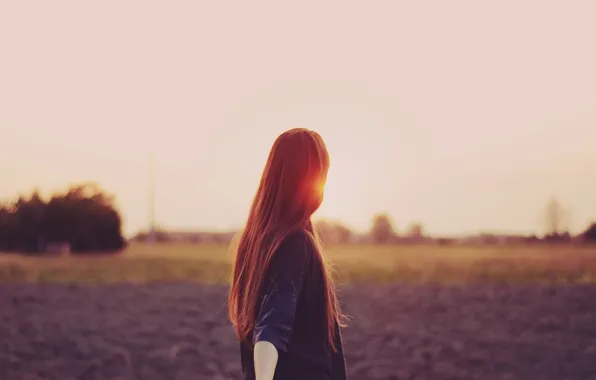 Picture girl, sunset, hair, red