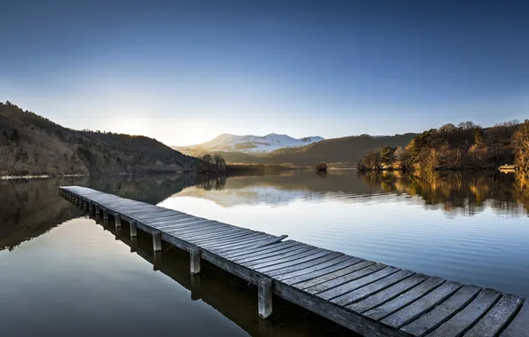 Picture the sky, lake, reflection, hills, mirror, pierce