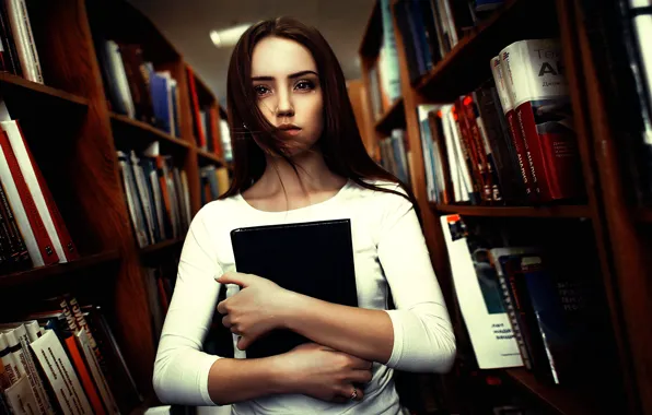 Picture book, library, curls, brown-eyed