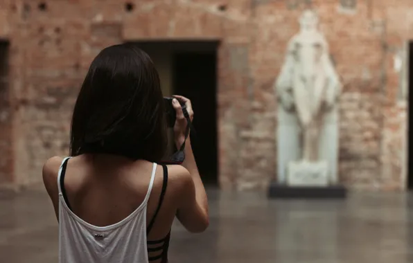 Picture girl, haircut, back, Mike, statue, photographs